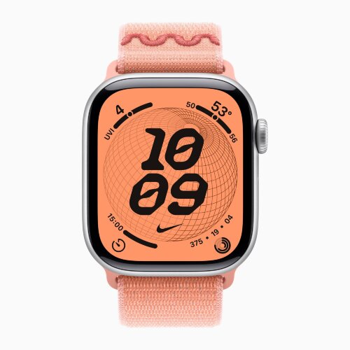 Apple Watch Series 11 42mm, Silver Aluminum Case with Nike Sport Loop - Alpenglow Pink