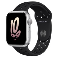 Apple Watch Series 8 Nike 45mm, Silver Aluminum Case with Sport Band - Black/Black