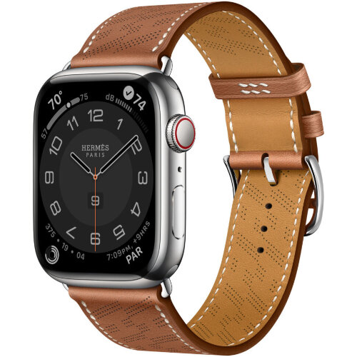Apple Watch Hermes Series 12 46mm, коричневый кожаный ремешок с перфорацией H