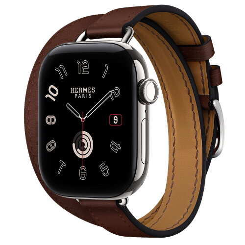 Apple Watch Hermès Series 12 42mm, Silver Titanium, ремешок Double Tour Attelage землисто-коричневый (Terre)