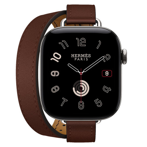 Apple Watch Hermès Series 12 42mm, Silver Titanium, ремешок Double Tour Attelage землисто-коричневый (Terre)