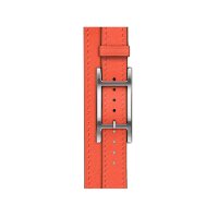 Кожаный двойной тонкий ремешок с пряжкой Hermes для Apple Watch 42mm Attelage Hapi Double Tour - Оранжевый (Orange Field)