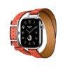Кожаный двойной тонкий ремешок с пряжкой Hermes для Apple Watch 42mm Attelage Hapi Double Tour - Оранжевый (Orange Field)