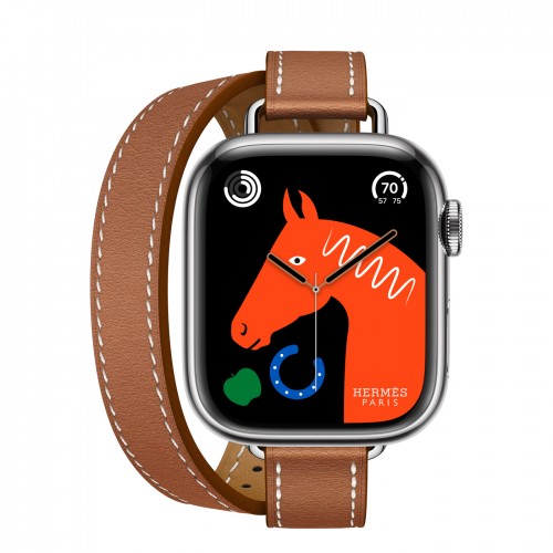 Apple Watch Hermes Series 8 41 мм, двойной, длинный, кожаный ремешок золотисто-коричневого цвета