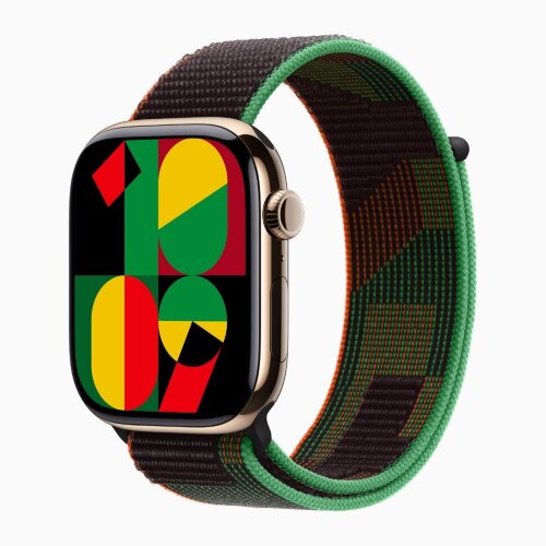 Apple Watch Series 11 42mm, Gold Titanium Case with Sport Loop - Black Unity