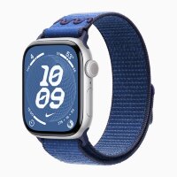 Apple Watch Series 11 42mm, Silver Aluminum Case with Nike Sport Loop - Blue Ribbon