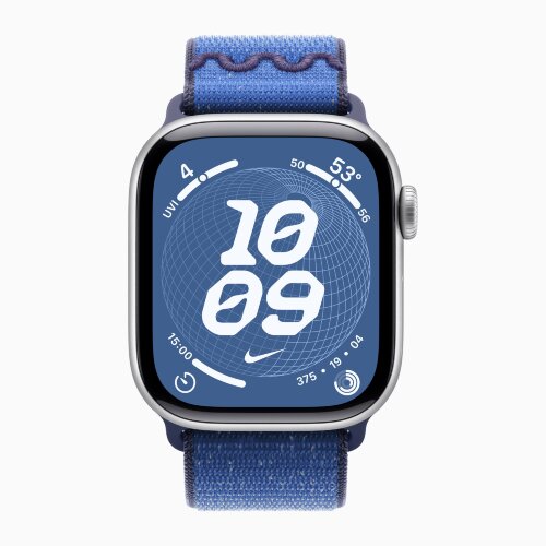 Apple Watch Series 11 42mm, Silver Aluminum Case with Nike Sport Loop - Blue Ribbon