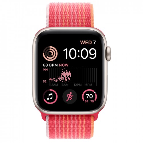 Apple Watch SE (2022) 44mm, Starlight Aluminum Case with Sport Loop - Red