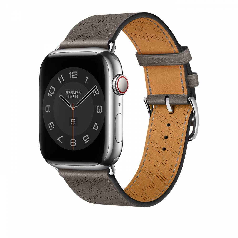Hermes Gris Meyer Swift Leather H Diagonal Single Tour 45mm Apple Watch