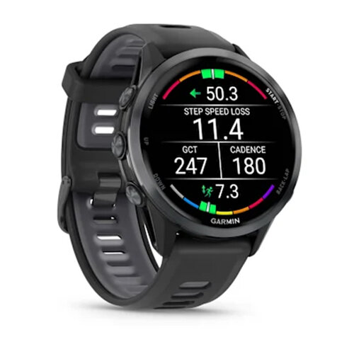 Умные часы Garmin Forerunner 970 Carbon Gray DLC Titanium, Black Case, Black/Translucent Whitestone Band
