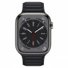 Apple Watch Series 9 45mm Graphite Stainless Steel Case with Leather Link - Midnight