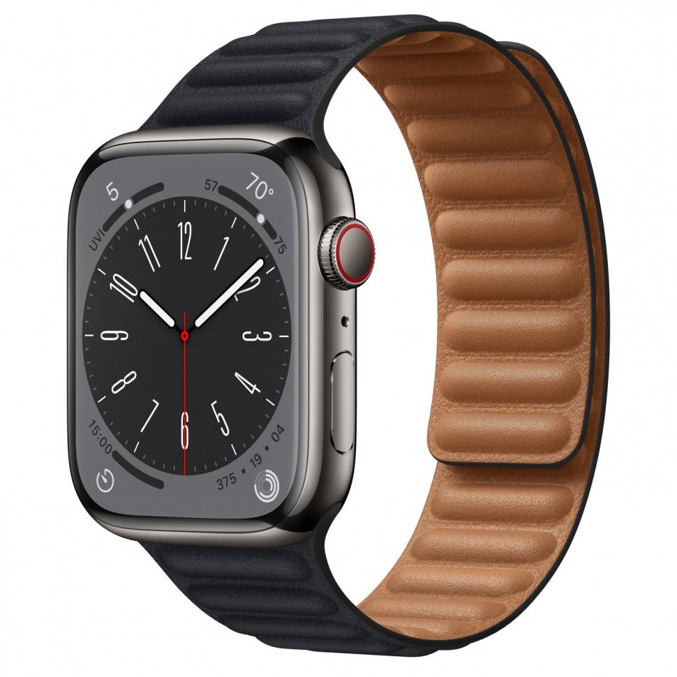 apple Купить Apple Watch 9 Graphite Steel 45mm Leather Link - Midnight в