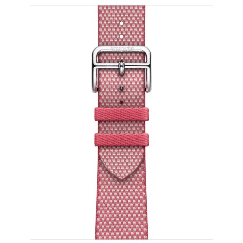 Apple Watch Hermes Series 9 41mm, клетчатый ремешок из плетеного нейлона розового цвета