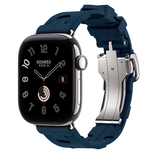 Apple Watch Hermès Series 12 42mm, Silver Titanium, ремешок Deployment Buckle Kilim синий (Bleu De Malte)