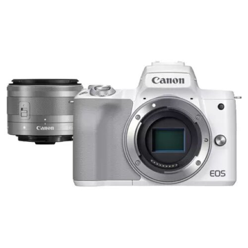 Canon EOS M50 Mark II Mirrorless Camera, White + EF-M 15-45mm f/3.5-6.3 IS STM Lens, Silver