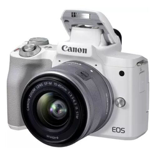 Canon EOS M50 Mark II Mirrorless Camera, White + EF-M 15-45mm f/3.5-6.3 IS STM Lens, Silver