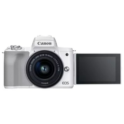 Canon EOS M50 Mark II Mirrorless Camera, White + EF-M 15-45mm f/3.5-6.3 IS STM Lens, Silver