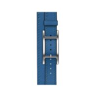 Кожаный двойной тонкий ремешок с пряжкой Hermes для Apple Watch 42mm Attelage Hapi Double Tour - Голубой (Bleu de France)