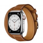 Apple Watch Series 7 Hermes 41 мм, двойной, длинный, кожаный ремешок коричневого цвета