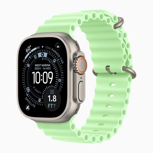Apple Watch Ultra 3 49mm Titanium Case with Neon Green Ocean Band