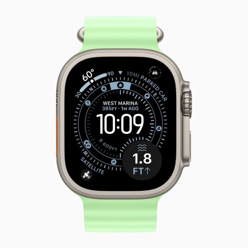 Apple Watch Ultra 3 49mm Titanium Case with Neon Green Ocean Band