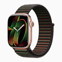 Apple Watch Series 11 46mm, Rose Gold Aluminum Case with Sport Loop - Black Unity - Unity Rhythm