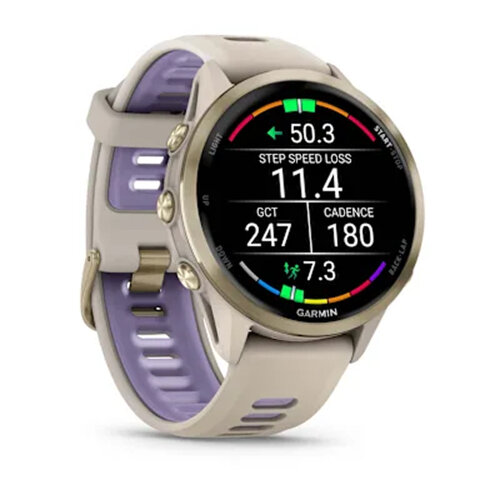 Умные часы Garmin Forerunner 970 Soft Gold Titanium, French Gray Case, French GrayTranslucent Indigo Band