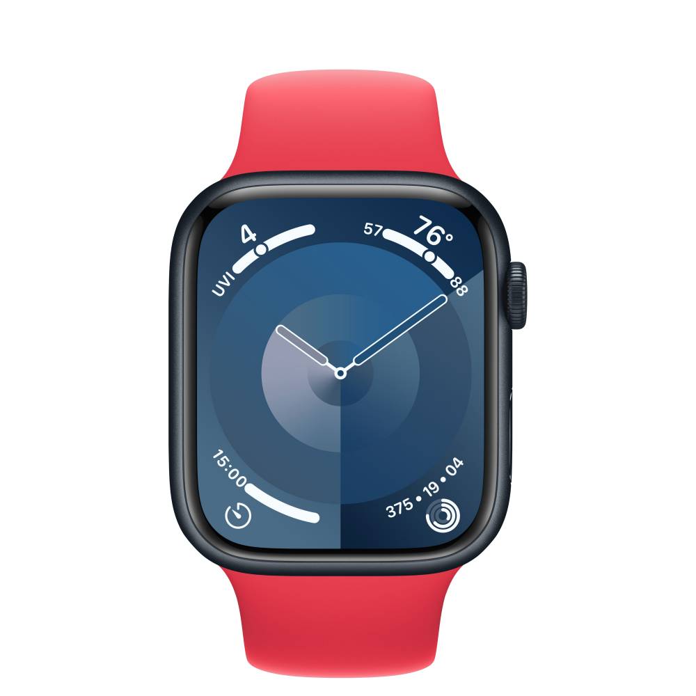 Apple Watch 9 Aluminum Midnight 45mm Red band band
