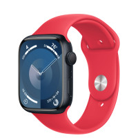 Apple Watch Series 9 45mm, Midnight Aluminum Case with Sport Band - Red