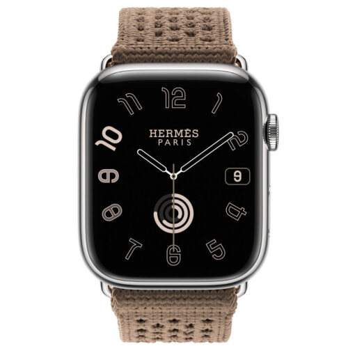 Apple Watch Hermes Series 12 46mm, ремешок из текстильного трикотажа коричневый