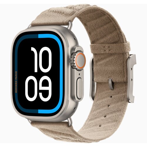 Apple Watch Hermès Ultra 4 49mm Natural Titanium, ремешок En Mer светло-бежевый (Argile)