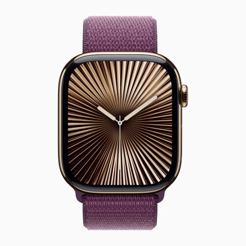 Apple Watch Series 10 42mm, Gold Titanium Case with Sport Loop - Plum