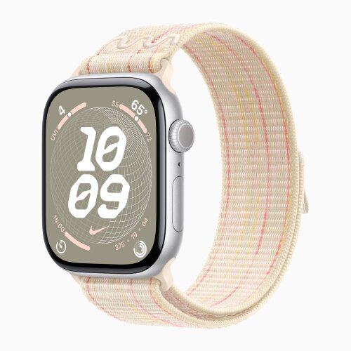 Apple Watch Series 10 42mm, Silver Aluminum Case with Nike Sport Loop - Starlight/Pink