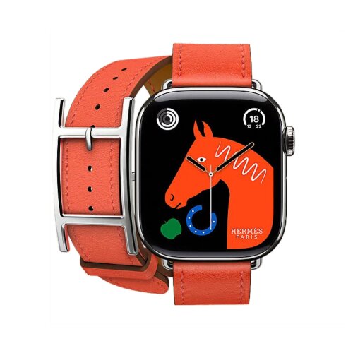 Кожаный двойной ремешок с пряжкой Hermes для Apple Watch 42mm Hapi Double Tour - Оранжевый (Orange Field)