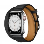 Apple Watch Series 7 Hermes 41 мм, двойной, длинный, кожаный ремешок черного цвета