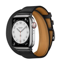 Apple Watch Series 7 Hermes 41 мм, двойной, длинный, кожаный ремешок черного цвета