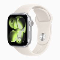 Apple Watch Series 11 46mm, Silver Aluminum Case with Sport Band - Starlight