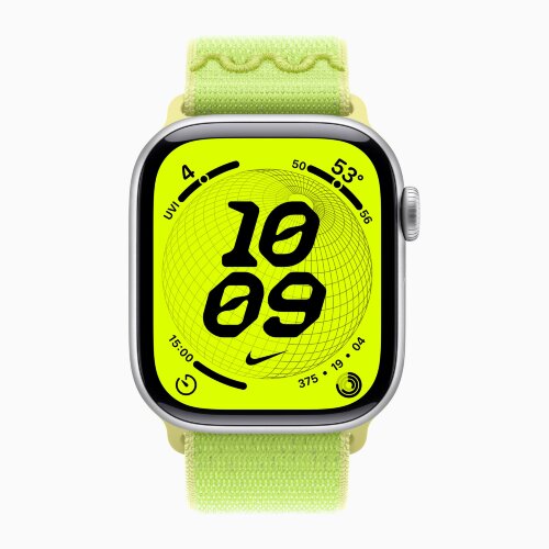 Apple Watch Series 11 42mm, Silver Aluminum Case with Nike Sport Loop - Volt Splash