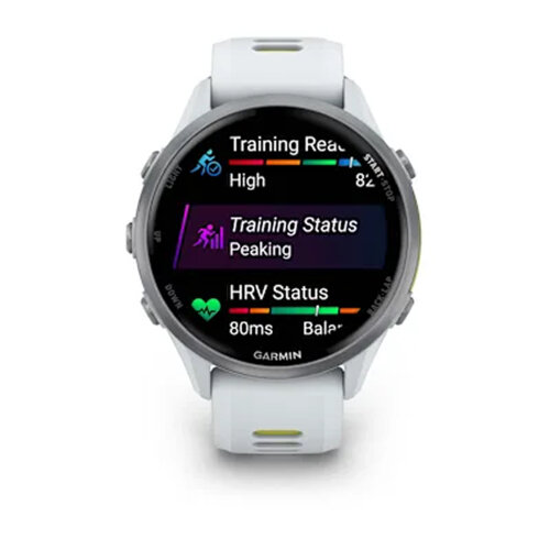Умные часы Garmin Forerunner 970 Titanium, Whitestone Case, Whitestone/Translucent Amp Yellow Band