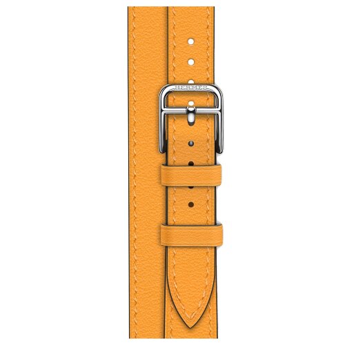 Apple Watch Hermes Series 9 41mm, двойной тонкий кожаный ремешок оранжевого цвета