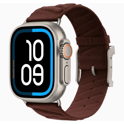Apple Watch Hermès Ultra 4 49mm Natural Titanium, ремешок En Mer бордовый (Bordeaux)