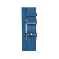 Кожаный двойной ремешок с пряжкой Hermes для Apple Watch 42mm Hapi Double Tour - Голубой (Bleu de France)