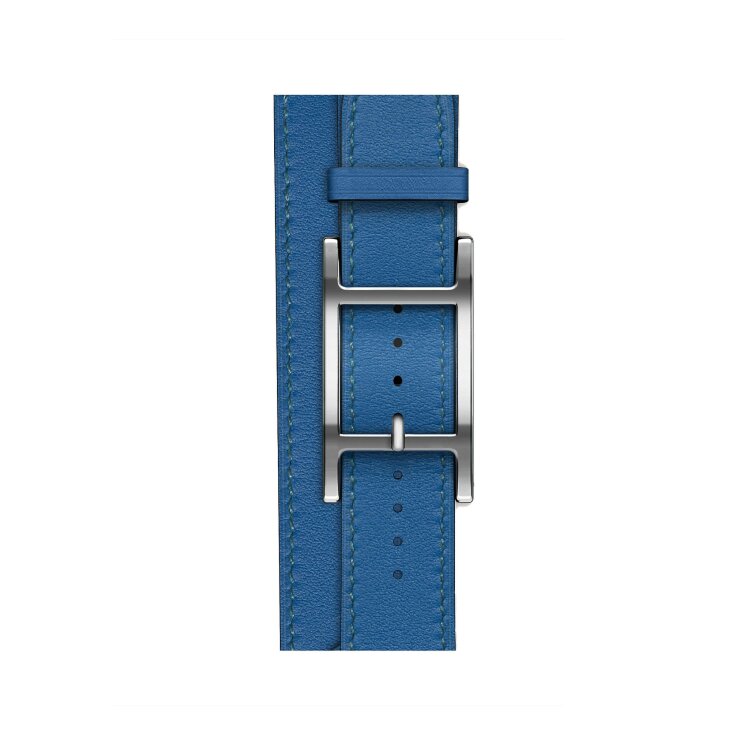 Кожаный двойной ремешок с пряжкой Hermes для Apple Watch 42mm Hapi Double Tour - Голубой (Bleu de France)