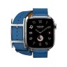 Кожаный двойной ремешок с пряжкой Hermes для Apple Watch 42mm Hapi Double Tour - Голубой (Bleu de France)