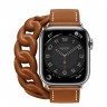 Apple Watch Series 7 Hermes 41 мм, двойной, длинный, кожаный ремешок со звеньями коричневого цвета