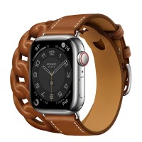 Apple Watch Series 7 Hermes 41 мм, двойной, длинный, кожаный ремешок со звеньями коричневого цвета