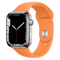 Apple Watch Series 7 45 мм, Стальные серебристого цвета, спортивный ремешок «Весенняя мимоза»