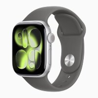 Apple Watch Series 11 46mm, Silver Aluminum Case with Sport Band - Stone Gray
