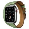 Apple Watch Hermes Series 9 41mm, двойной тонкий кожаный ремешок зеленого цвета