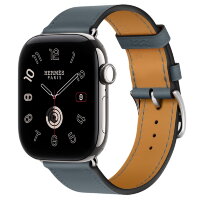 Apple Watch Hermès Series 12 42mm, Silver Titanium, ремешок Single Tour темно-синий (Bleu Tempête)